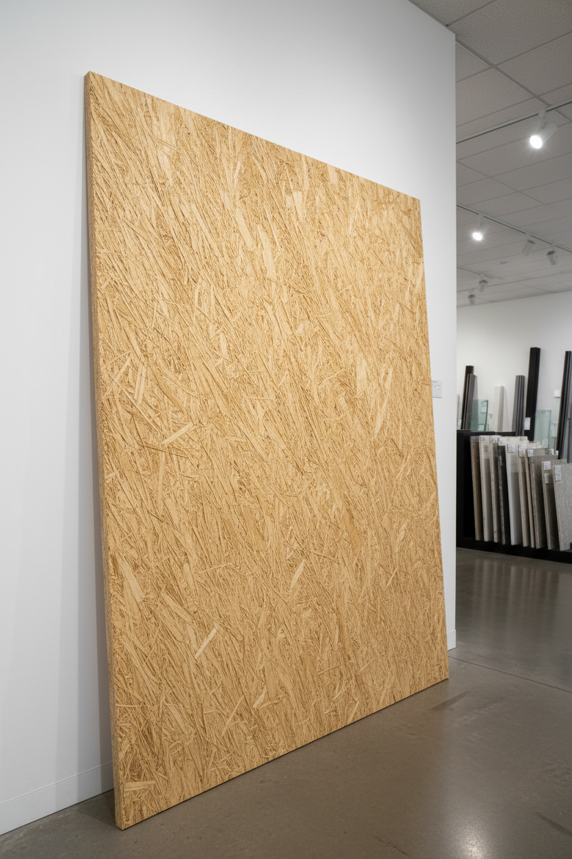 OSB Wheat fiber board with a textured surface held by a hand, featuring KiTerra Bio-OSB